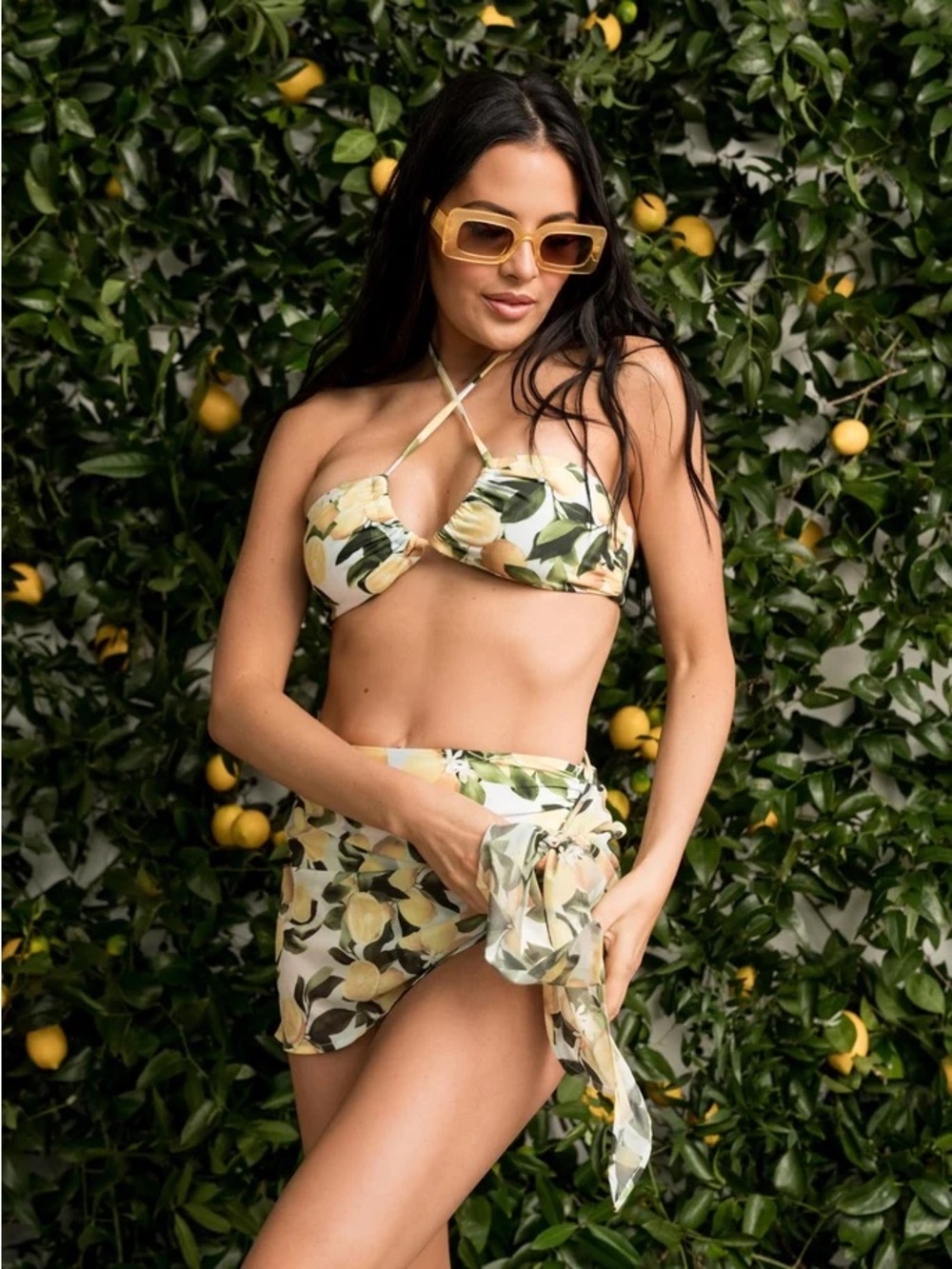 ❤️ Beach Riot Lemon Print Swim Sarong Set in Yellow, White, and Green